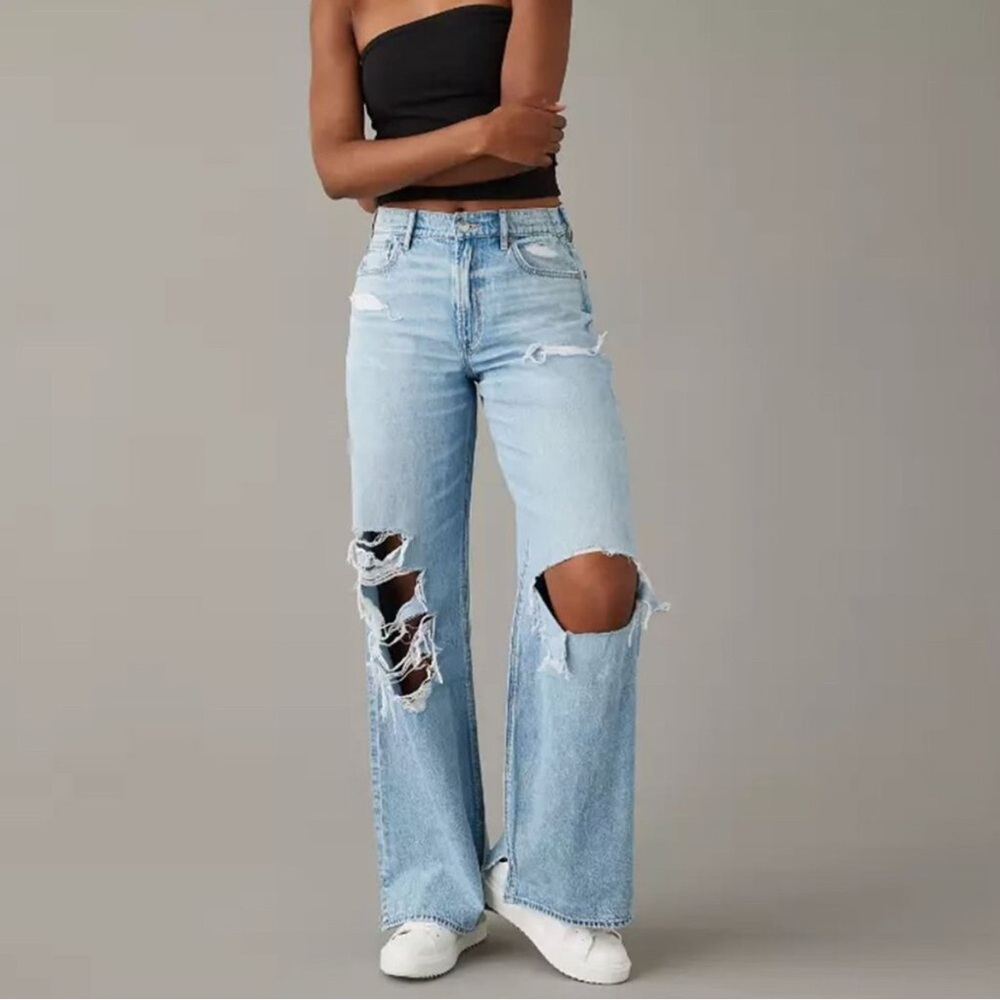 Women's Light Blue Distressed Jeans